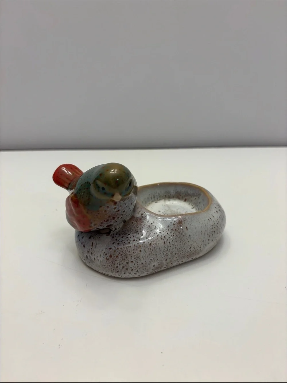 Vintage Ceramic shiny glazed multi color Bird Tea Light Candle Holder